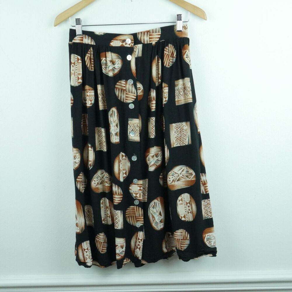 Vintage Medium Skirt Midi 90s Boho Hippy Festival Folk Beachy Button Front